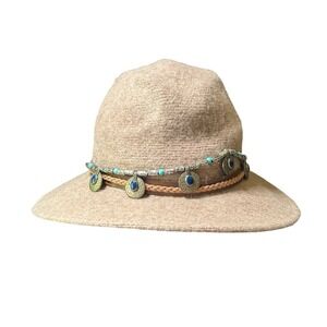Altar'd State Tan Fedora Western Turquoise Festival Band Hat Wool Blend Boho